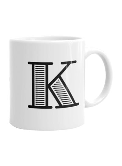 Alphabet K Printed Ceramic Coffee Mug White/Black 11ounce
