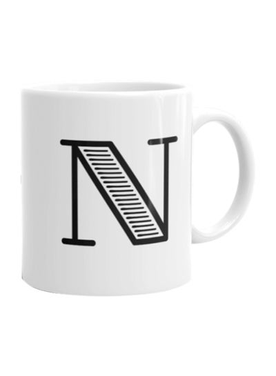 Alphabet N Printed Ceramic Coffee Mug White/Black 11ounce