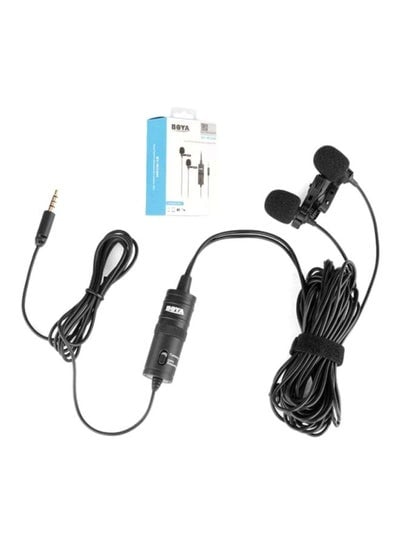 Dual Lavalier Wired Microphone For Camera And Camcorders Black