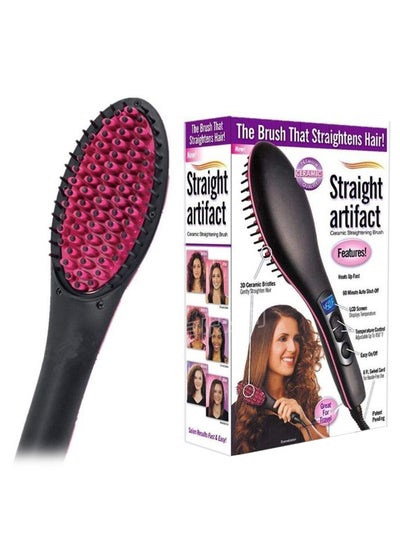 2-In-1 Hair Straightener Brush Black/Pink