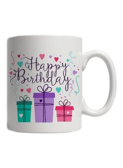 Happy Birthday Printed Mug White/Purple/Pink Standard