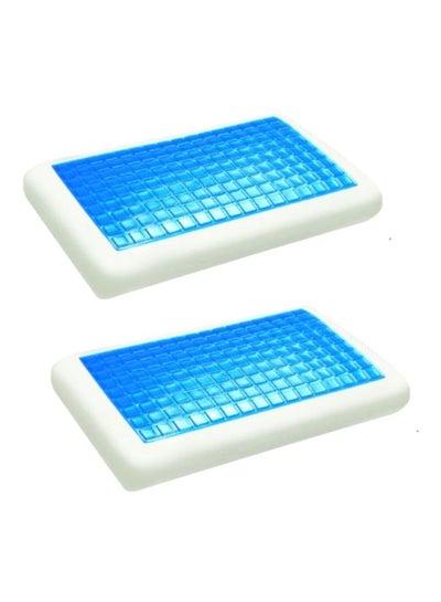 Pack Of 2 Cool Gel Memory Foam Pillow Microfiber Blue/White 40x70centimeter