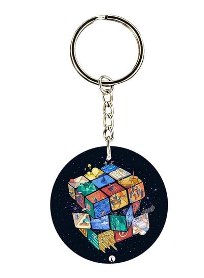 Double Side Rubiks Cube Printed Keychain
