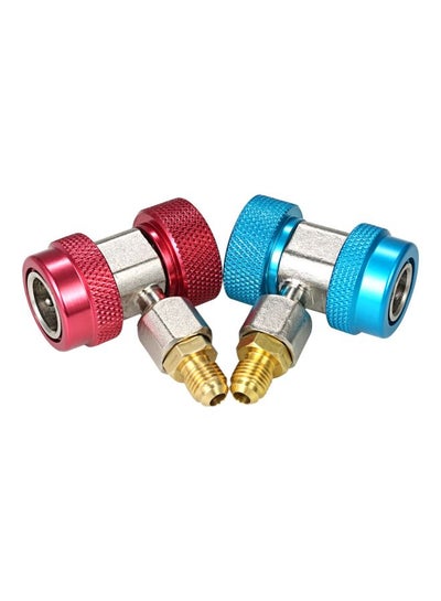 2-Piece Quick Couplers Adapters With Valve Remover Red/Blue/Silver