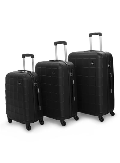 Hard Case Travel Bag Trolley Luggage Set of 3 ABS Lightweight Suitcase with 4 Spinner Wheels A207 Black