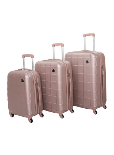 Hard Case Travel Bag Trolley Luggage Set of 3 ABS Lightweight Suitcase with 4 Spinner Wheels A207 Rose Gold