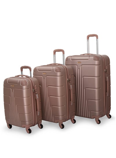 Hard Case Travel Bags Trolley Luggage Set of 3 ABS Lightweight Suitcase with 4 Spinner Wheels A1012 Rose Gold