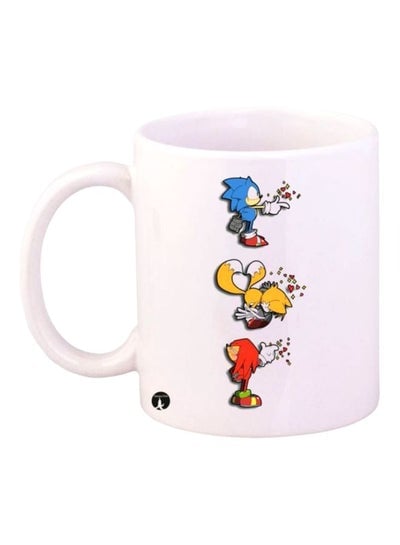 Durable Heat-resistant Thick Wall Designed Ergonomic Handled Sonic Video Game Printed Mug White/Yellow/Blue 12ounce