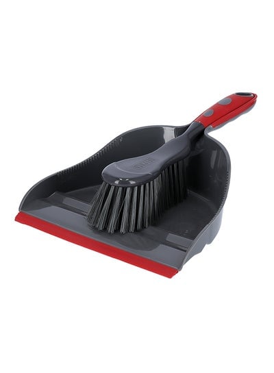 2-Piece Plastic Dustpan And Brush Set Grey/Red