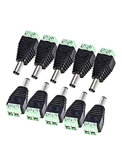 10-Piece Screw Terminal Block To Male DC Power Adapter Black/Silver