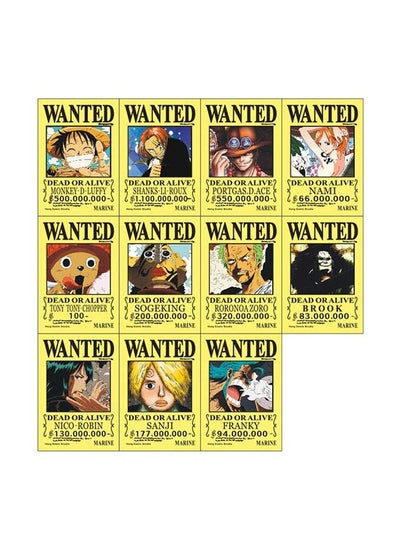11-Piece One Piece Of Wanted Poster Embossing Wall Sticker Set Multicolour 30x40centimeter