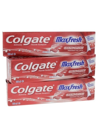 Pack Of 3 Max Fresh Cooling Crystals Spicy Anticavity Fluoride Toothpaste 100ml