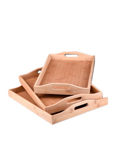 3-Piece Wooden Serving Tray Set Brown