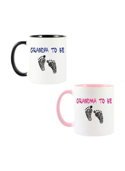 2-Piece Grandpa To Be And Grandma To Be Printed Mug Set White/Blue/Pink