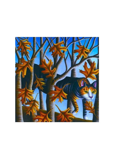 Cat In Oak Leaves Mdf Wall Art Multicolour 30x30centimeter
