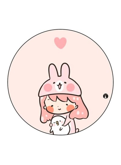 A Girl Printed Round Mousepad Pink/White