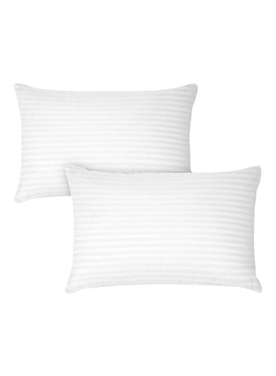 2-Piece Striped Rectangular Bed Pillow Microfiber White 90x50cm