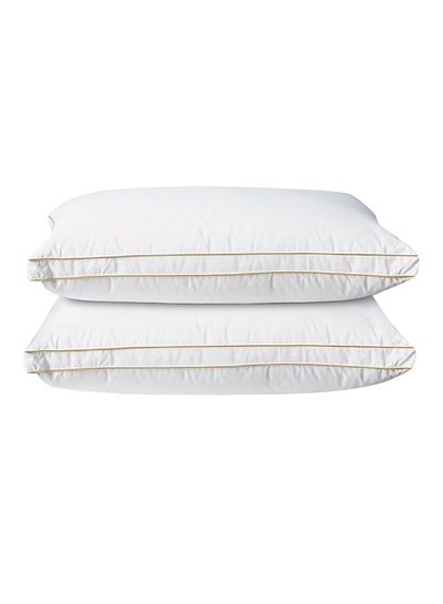 2 Pieces Pillow With Two Golden Strip Microfiber White 50x75x15centimeter