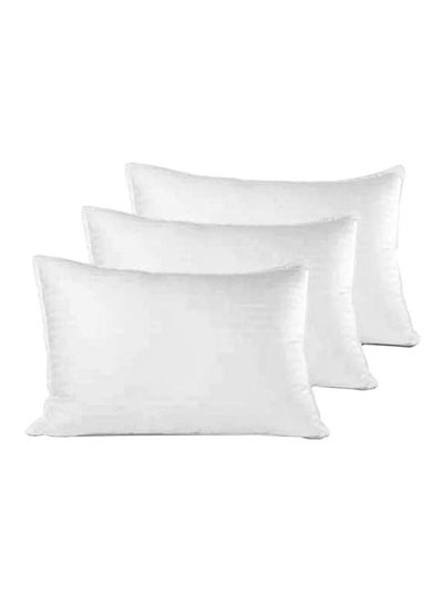 3-Piece Soft Striped Hotel Pillow Microfiber White 90x50centimeter