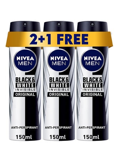 Pack Of 3 Male Deodorant Spray Black/White 450ml