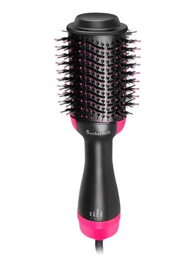 3-In-1 Electric Hair Blow Dryer Straightening Brush Black/Pink