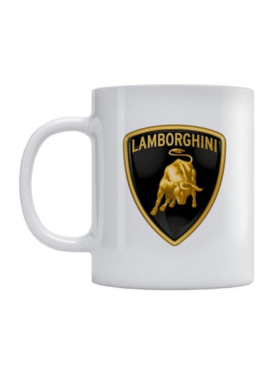 Lamborghini Logo Printed Coffee Mug White/Black/Gold 350ml