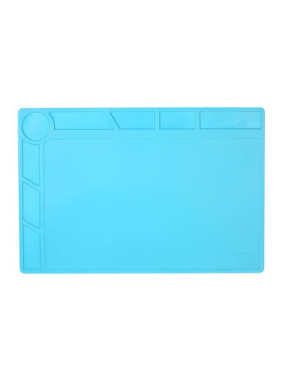 Silicone Heat Insulation Soldering Mat With Ruler Screw Notches Blue 34x23centimeter
