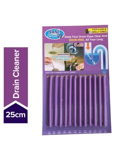 Pack Of 12 Drain Pipe Cleaning Stick Purple 25centimeter