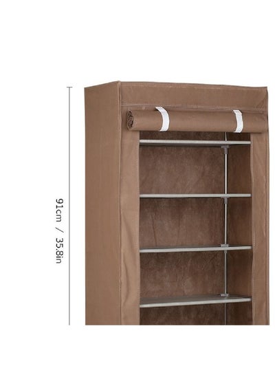 5-Tier Shoe Storage Rack With Cover Brown/Silver