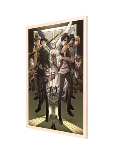 Attack On Titan Framed Wall Painting Brown/White/Green 73x53centimeter