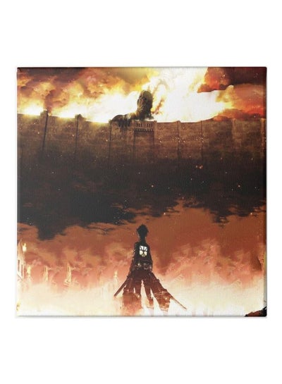 Attack On Titan Framed Wall Painting Brown/Black/Yellow 30x30centimeter