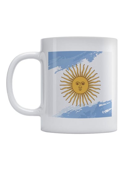 Argentina Flag Printed Coffee Mug White/Yellow/Blue 350ml