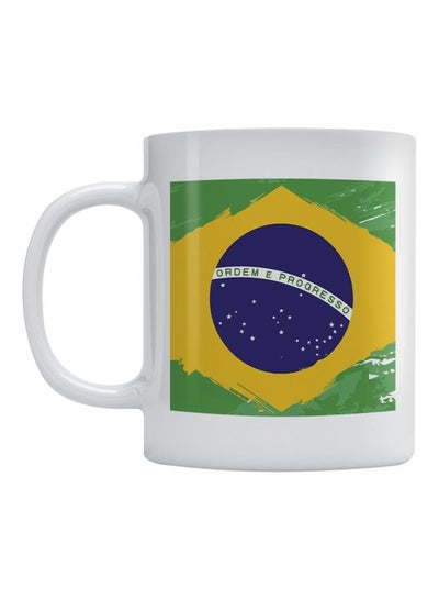 Brazil Flag Printed Coffee And Tea Mug White/Green/Blue 350ml