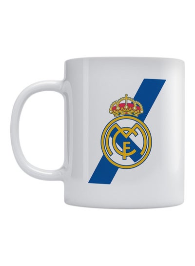 Real Madrid Football Club Logo Printed Ceramic Mug White/Blue/Yellow 350ml