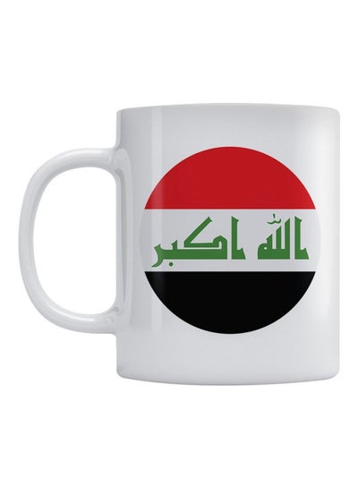 Iraq Flag Printed Ceramic Mug White/Red/Black 350ml