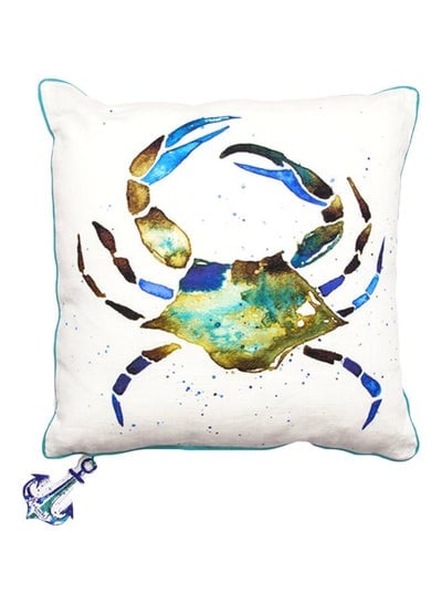 Anemoss Crab Printed Throw Pillow White/Green/Blue 40x40centimeter