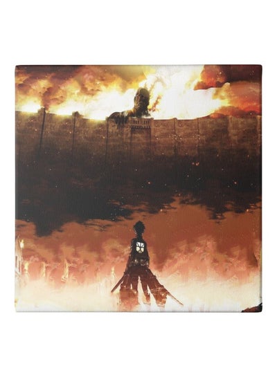 Attack On Titan Painted Canvas Wall Painting Orange/White/Black 50x50centimeter