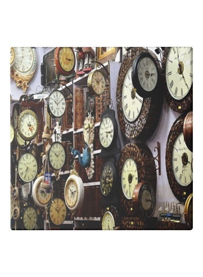Watches Themed Canvas Wall Painting With Hidden Frame Brown/Beige/White 50x50centimeter