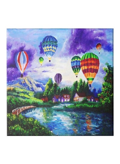 Airships Themed Canvas Wall Painting With Frame Blue/Green/Purple 50x50centimeter