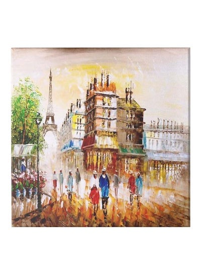 Paris City Themed Canvas Wall Painting With Frame Multicolour 50x50centimeter