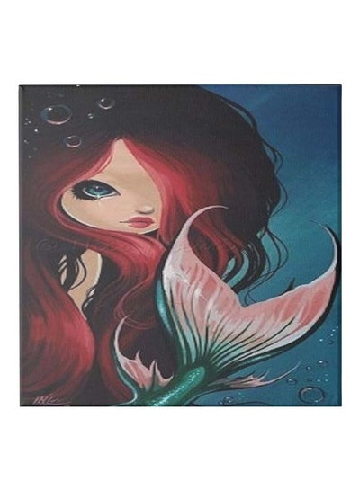 Mermaid Themed Canvas Painting With Frame Red/Blue/Beige 50x50centimeter