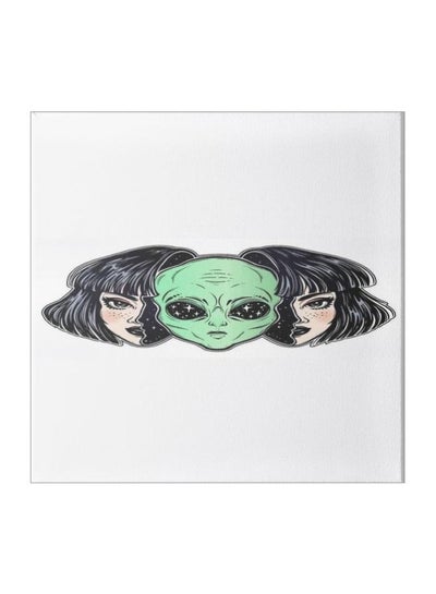 Girl And Space Themed Canvas Painting With Frame White/Black/Green 50x50centimeter