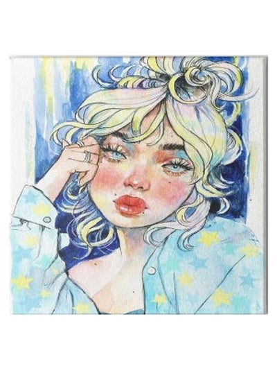 Girl Animation Hidden Frame Canvas Wall Painting Blue/Pink/Yellow 50 x 50centimeter
