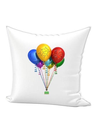 Colourful Balloons Printed Throw Pillow White/Yellow/Red 40x40centimeter