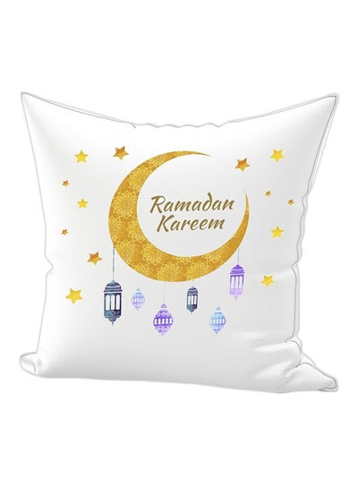 Ramadan Kareem Printed Throw Pillow White/Gold/Purple 40x40centimeter