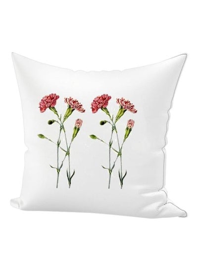 Flower Printed Decorative Throw Pillow White/Pink/Green 45x45centimeter
