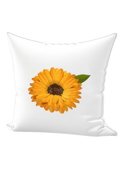 Flower Printed Cushion Cotton White/Yellow/Green 45x45centimeter
