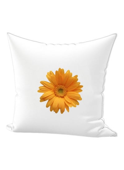 Flower Printed Cushion Cotton White/Yellow 45x45centimeter