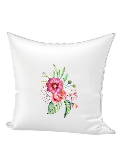 Floral Printed Decorative Cushion Cotton White/Pink/Green 45x45centimeter