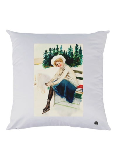 Snow Mountain Scenery Printed Decorative Throw Pillow White/Green/Blue 30x30cm